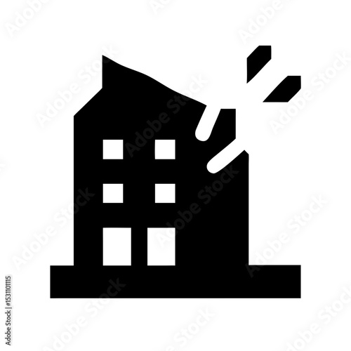 Icon of a damaged building to signify destruction or disrepair