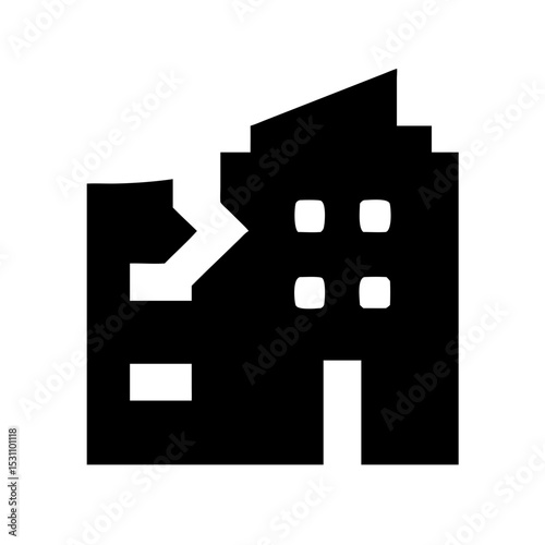 Icon of a damaged building to signify destruction or disrepair