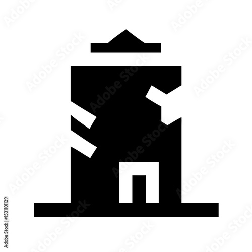 Icon of a damaged building to signify destruction or disrepair