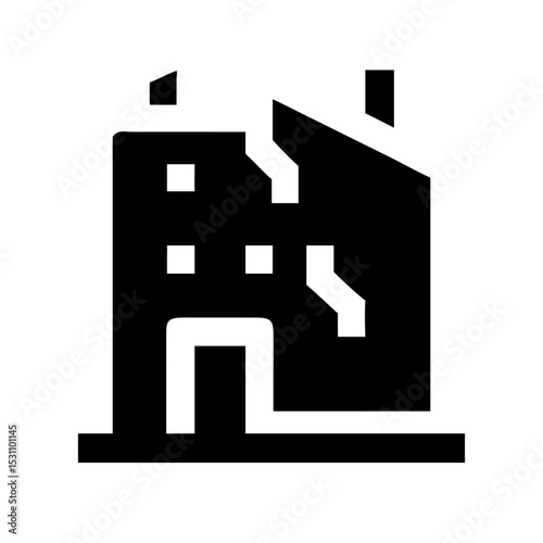Icon of a damaged building to signify destruction or disrepair