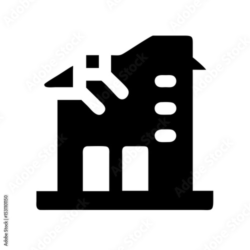 Icon of a damaged building to signify destruction or disrepair