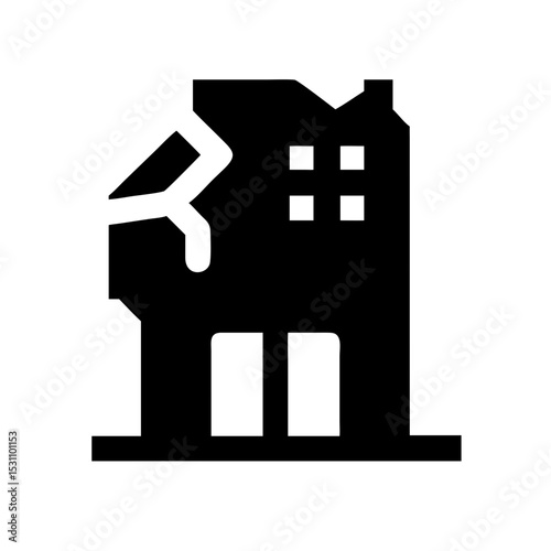 Icon of a damaged building to signify destruction or disrepair