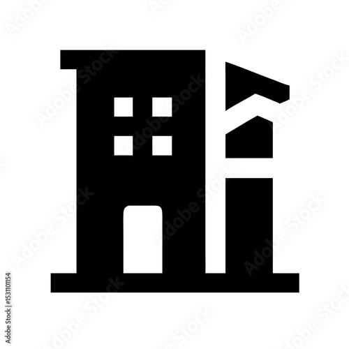 Icon of a damaged building to signify destruction or disrepair
