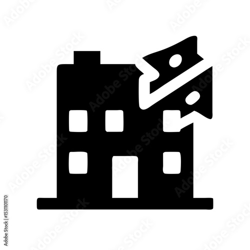Icon of a damaged building to signify destruction or disrepair