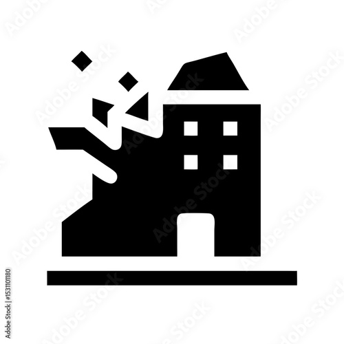 Icon of a damaged building to signify destruction or disrepair