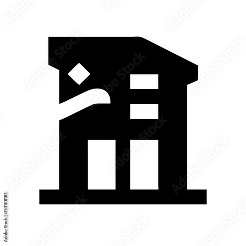 Icon of a damaged building to signify destruction or disrepair