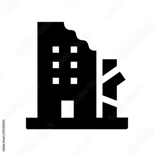 Icon of a damaged building to signify destruction or disrepair