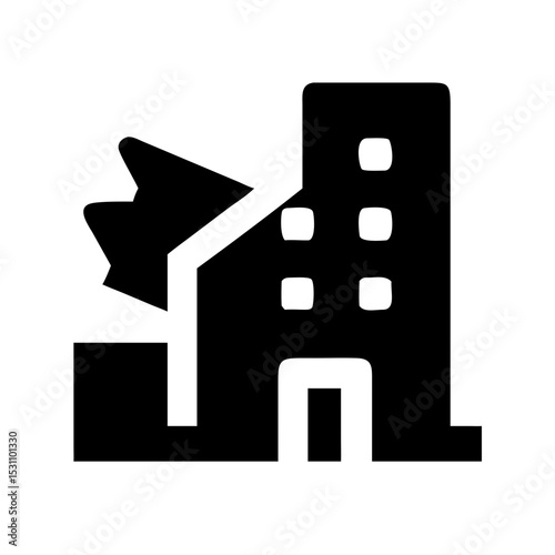 Icon of a damaged building to signify destruction or disrepair