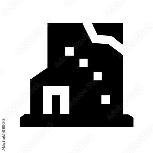 Icon of a damaged building to signify destruction or disrepair