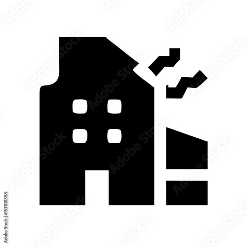 Icon of a damaged building to signify destruction or disrepair