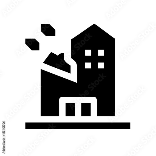 Icon of a damaged building to signify destruction or disrepair