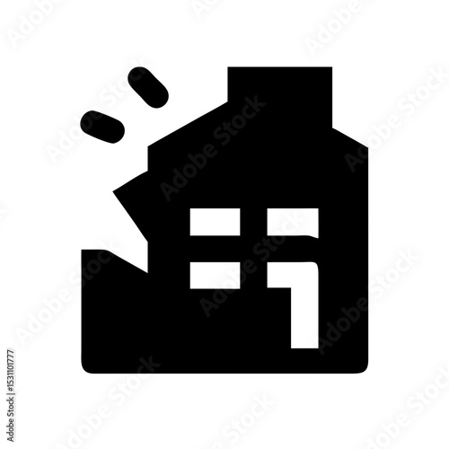 Icon of a damaged building to signify destruction or disrepair