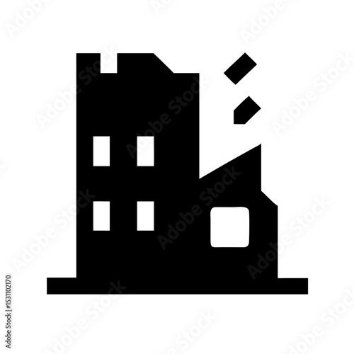 Icon of a damaged building to signify destruction or disrepair