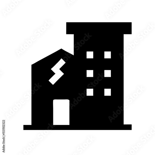 Icon of a damaged building to signify destruction or disrepair