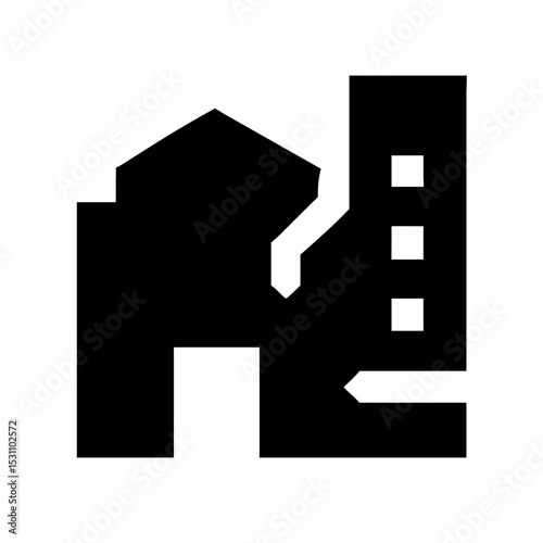 Icon of a damaged building to signify destruction or disrepair