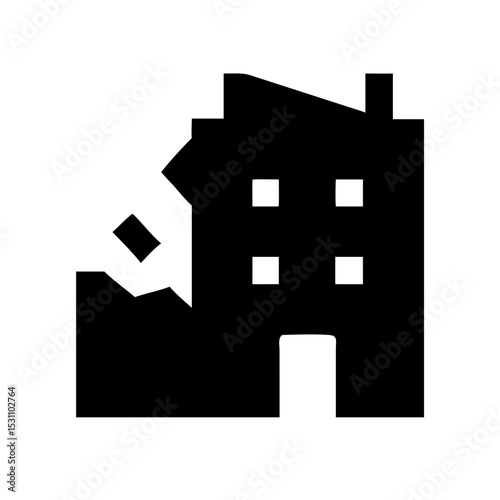 Icon of a damaged building to signify destruction or disrepair