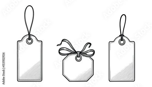 Blank price tags vector illustration set, ideal for retail, product labeling, and promotion design.