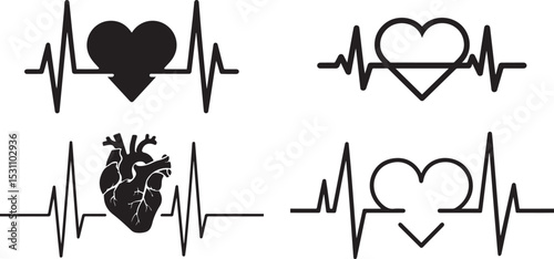 Heartbeat Pulse Line with Medical and Love Hearts
