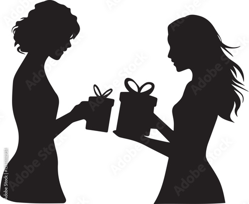Global Friends Sharing Gifts Vector Silhouette Art