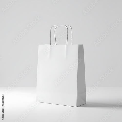Isolated white paper shopping bag with handles on a white background, studio shot