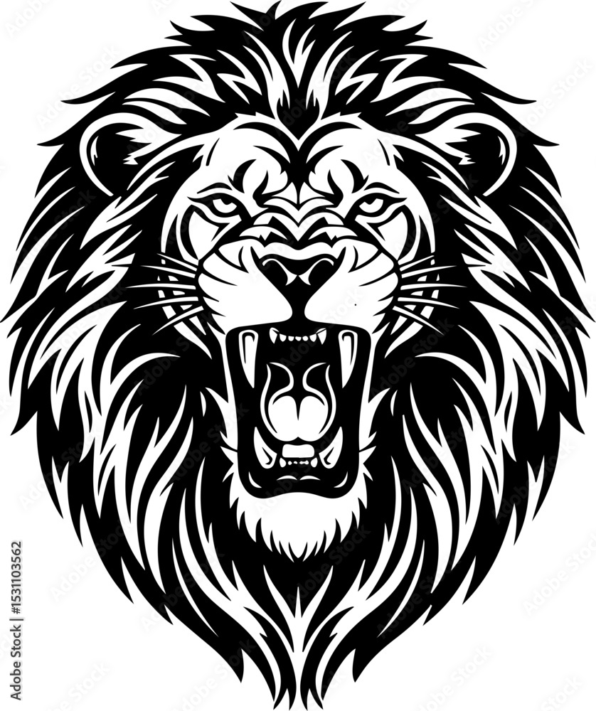 Obraz premium Roaring Lion Head: Tribal Style Vector Illustration