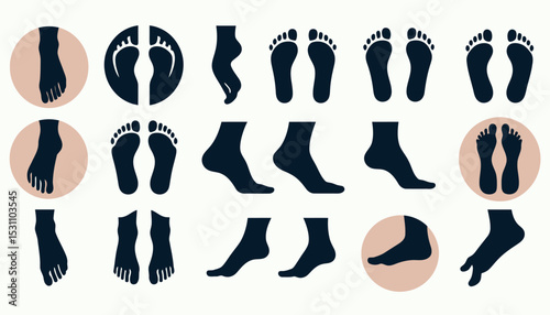 Feet Silhouette Vector Collection Barefoot Footprint Icon Set Illustration