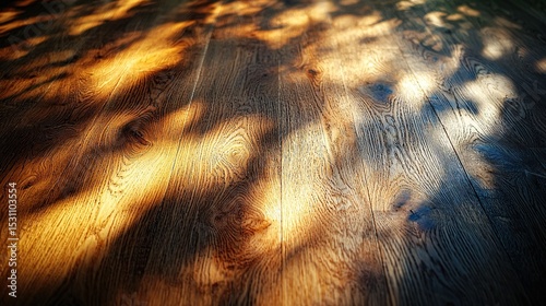 High resolution wood texture background showing the fine wood grain details of natural oak planks, warm sunlight casting soft shadows, and neutral tones blending perfectly with minimalist style.