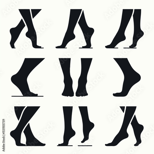 Foot Silhouette Vector Set Bare Legs Walking Pose Graphic Clipart Icons