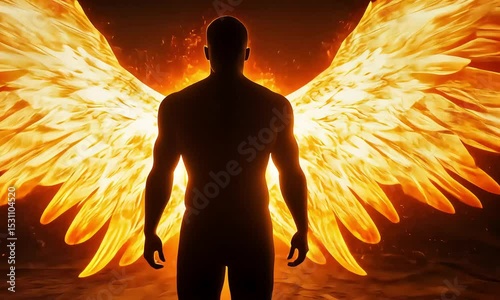Fiery Angel Wings A Silhouette of Power and Divinity