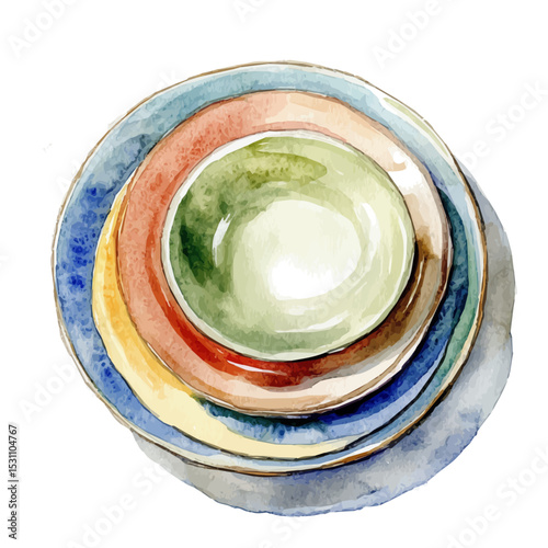 Plates, watercolor vector, isolated on a white background.