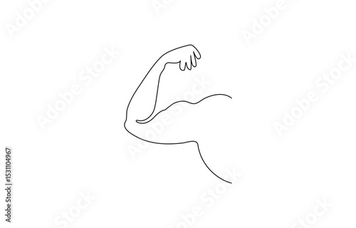 Arm shows bicep fist. Continuous one line vector, Man's hand shows a fist on the biceps in line style. Continuous one line vector drawing ,Man shows bicep fist hand continuous line drawing.