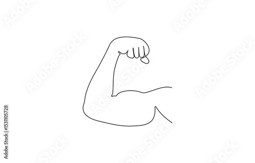 Arm shows bicep fist. Continuous one line vector, Man's hand shows a fist on the biceps in line style. Continuous one line vector drawing ,Man shows bicep fist hand continuous line drawing.