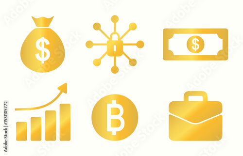 Economy, business, sales, work, investment, company, profit, finance, money, entrepreneurship, currency, bitcoin, bank, trade. Strategy, graphic, security. Set, vector, icon