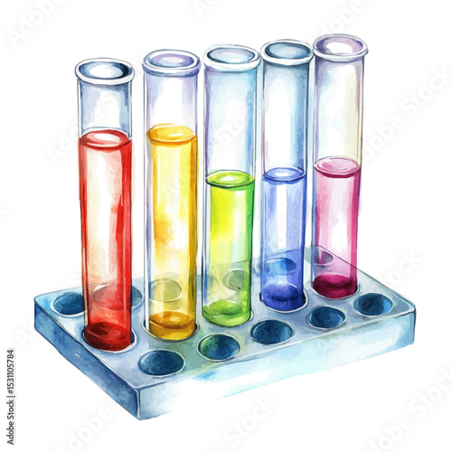 watercolor of Plastic Test Tubes, vector, isolated on a white background.