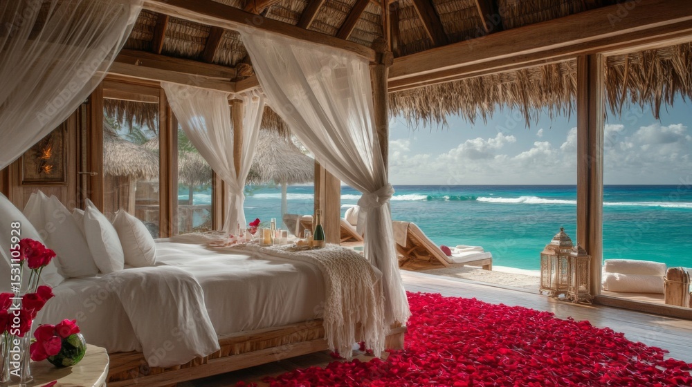 Fototapeta premium Romantic Beachfront Suite with Ocean View