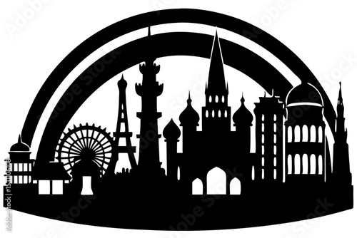 Global Landmarks Silhouette A World of Architecture in One Image, landmarks, silhouette, architecture, global, travel, motif, worldwide, visual, iconic, aesthetic, minimalist, explore, picture, monoch