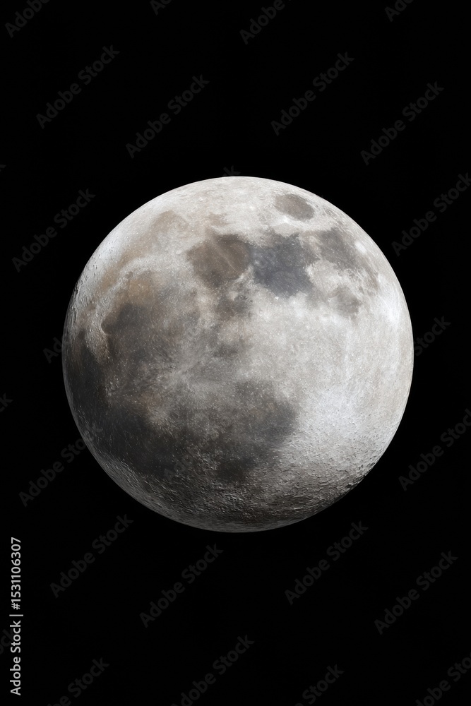 Fototapeta premium Detailed Full Moon with Craters and Texture Isolated on Transparent Background for Astronomical Science and Lunar Exploration Design