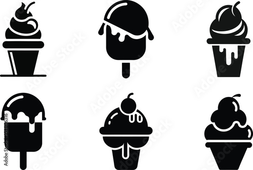 Ice cream icons vector set with people silhouettes and business profile symbols