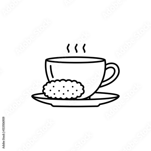 Cup with biscuit on saucer line icon