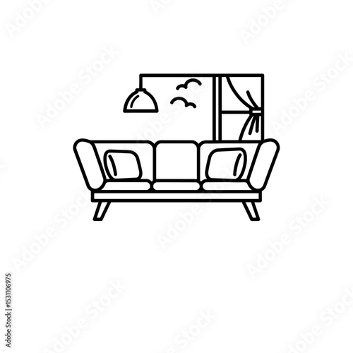 Cushioned window seat line icon