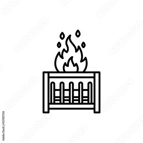 Fireplace grate with sparks line icon