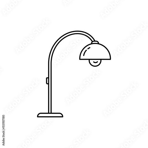 Black Line Icon of Arched Neck Floor Lamp for Home Interior