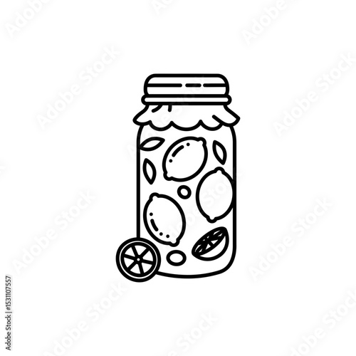 Black Line Icon of Jar with Preserved Lemons for Culinary and Pantry Themes