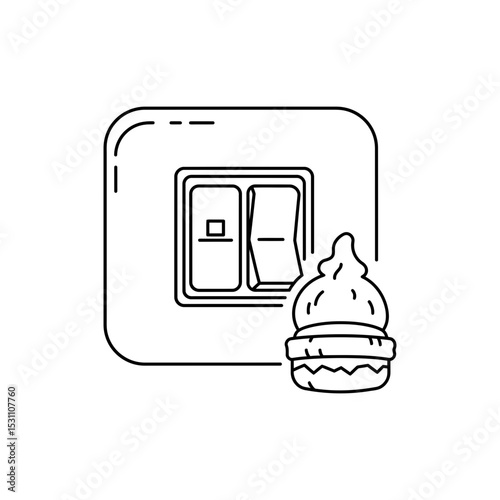 Black Line Icon of Light Switch with Cozy Sticker for Playful Interior Details