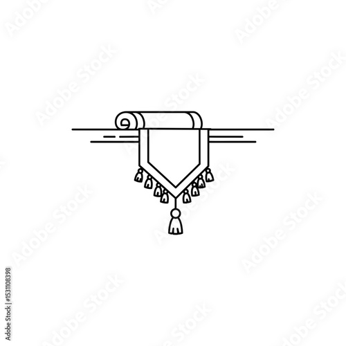 Black Line Icon of Table Runner with Tassels – Dining Decor Theme