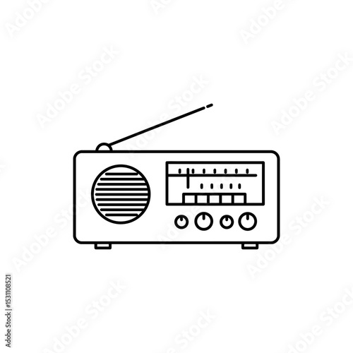 Black Line Icon of Vintage Radio with Knobs – Retro Audio Theme