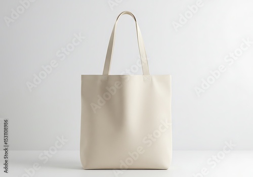Beige tote bag with handles on a white background for mockup and design purposes
