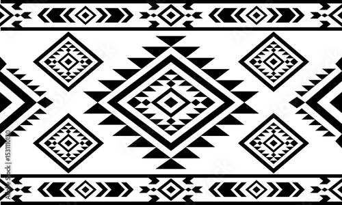 Southwest Native seamless pattern ethnic tribal Aztec geometric Navajo Native American fabric black and white design vector for textile print