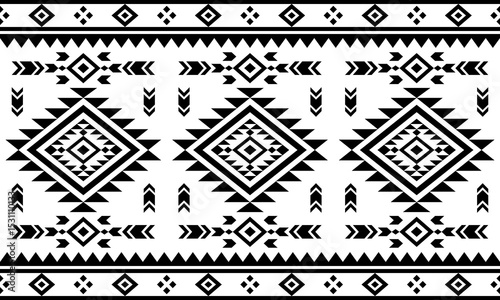 Southwest Native seamless pattern ethnic tribal Aztec geometric Navajo Native American fabric black and white design vector for textile print