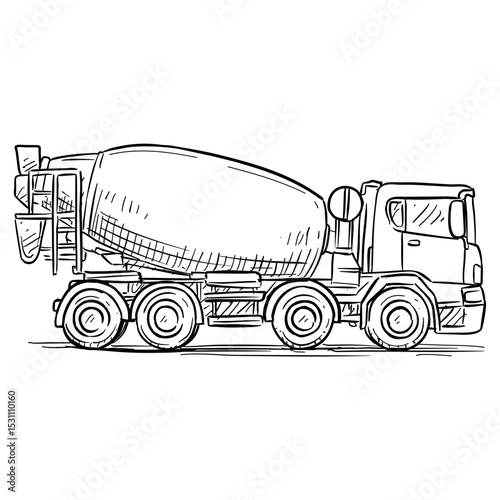 Concrete mixer truck handdrawn illustration⁠
